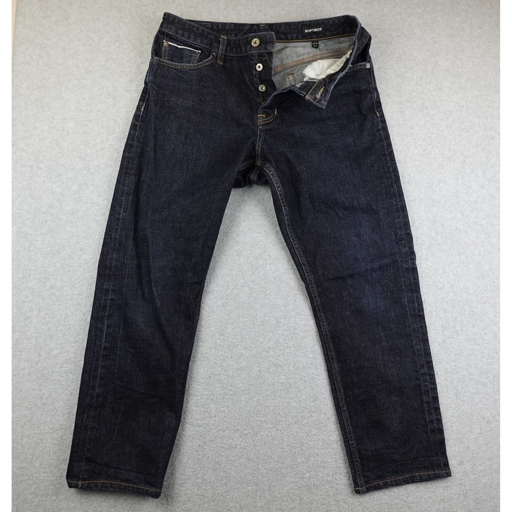 Bonobos Selvedge Jeans Mens 32x30 Blue Dark Wash Denim Button Fly Straight Leg